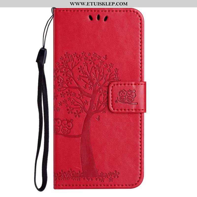 Etui Folio do Xiaomi Redmi Note 12 4G z Łańcuch Drzewo I Pasiasty Kot